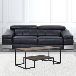 Homeroots 45" Black And Rustic Oak Paper Veneer And Metal Rectangular Coffee Table With Shelf   490565