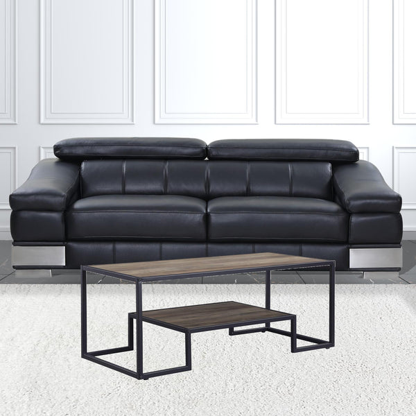 Homeroots 45" Black And Rustic Oak Paper Veneer And Metal Rectangular Coffee Table With Shelf   490565