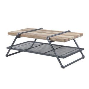Homeroots 47" Sandy Gray And Oak Paper Veneer And Metal Rectangular Coffee Table With Shelf   490566