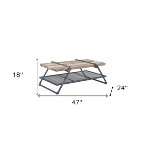 Homeroots 47" Sandy Gray And Oak Paper Veneer And Metal Rectangular Coffee Table With Shelf   490566