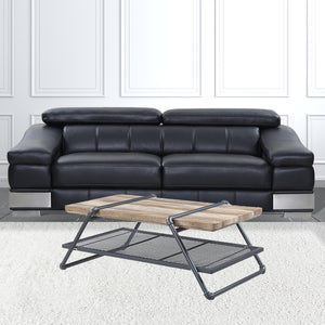 Homeroots 47" Sandy Gray And Oak Paper Veneer And Metal Rectangular Coffee Table With Shelf   490566