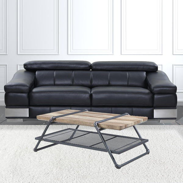 Homeroots 47" Sandy Gray And Oak Paper Veneer And Metal Rectangular Coffee Table With Shelf   490566