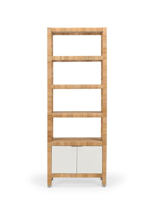 Wildwood Mimo Rattan Etagere With Cabinet — Slim 82" Vertical Storage, Open Shelves & Nickel Handles, Coastal Chic 490570