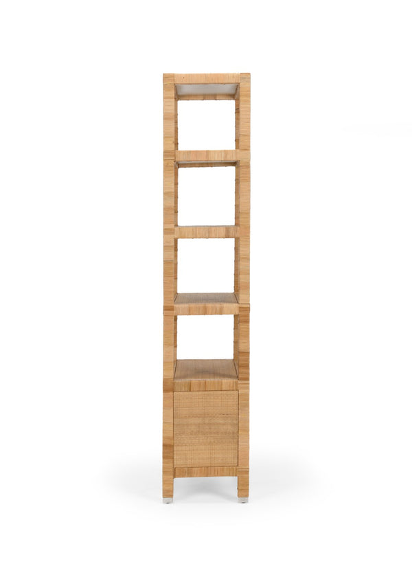 Wildwood Mimo Rattan Etagere With Cabinet — Slim 82" Vertical Storage, Open Shelves & Nickel Handles, Coastal Chic 490570