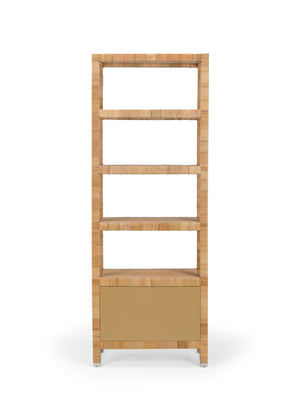 Wildwood Mimo Rattan Etagere With Cabinet — Slim 82" Vertical Storage, Open Shelves & Nickel Handles, Coastal Chic 490570