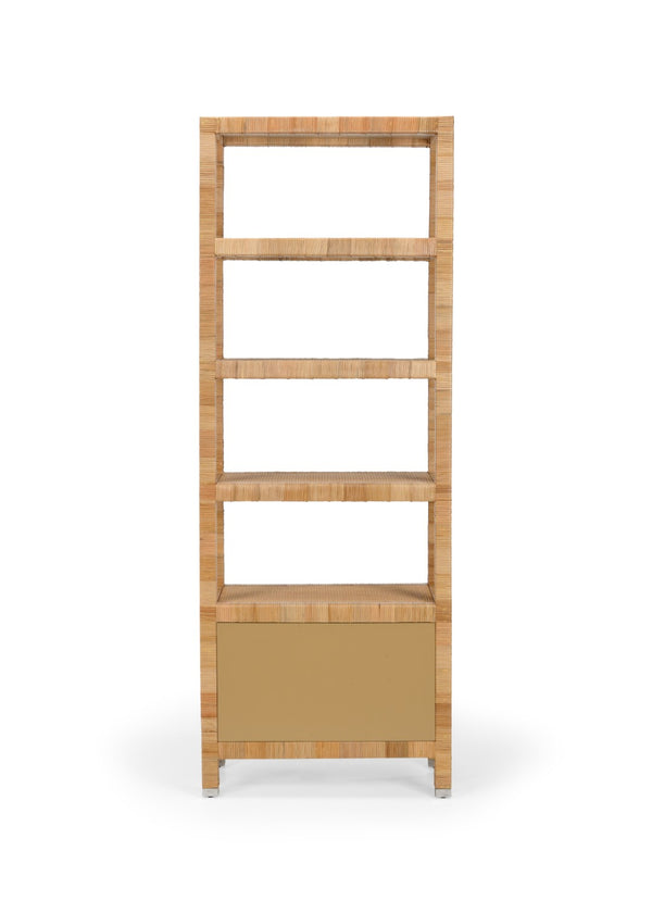 Wildwood Mimo Rattan Etagere With Cabinet — Slim 82" Vertical Storage, Open Shelves & Nickel Handles, Coastal Chic 490570