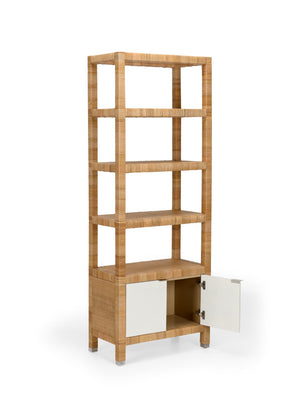 Wildwood Mimo Rattan Etagere With Cabinet — Slim 82" Vertical Storage, Open Shelves & Nickel Handles, Coastal Chic 490570