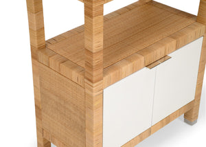 Wildwood Mimo Rattan Etagere With Cabinet — Slim 82" Vertical Storage, Open Shelves & Nickel Handles, Coastal Chic 490570