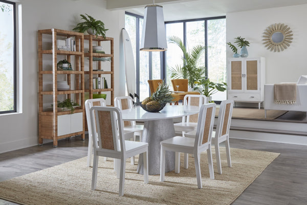 Wildwood Mimo Rattan Etagere With Cabinet — Slim 82" Vertical Storage, Open Shelves & Nickel Handles, Coastal Chic 490570