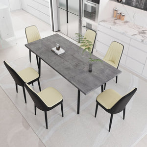 English Elm 55.12-70.87" Expandable Dining Set 7 Piece Industrial Mdf Table with Pu Upholstered Chairs Beige+Grey,Black W2189S00911