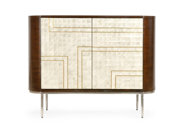 Wildwood Shelldon Mahogany Bar Cabinet With Capiz Shell Doors, Antique Brass Inlay, Stemware Racks & Bottle Storage 490571