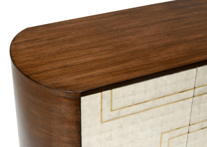 Wildwood Shelldon Mahogany Bar Cabinet With Capiz Shell Doors, Antique Brass Inlay, Stemware Racks & Bottle Storage 490571