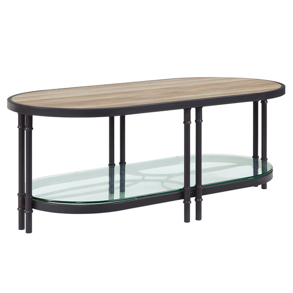 Homeroots 47" Natural Metal Oval Coffee Table With Shelf   490571