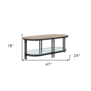 Homeroots 47" Natural Metal Oval Coffee Table With Shelf   490571