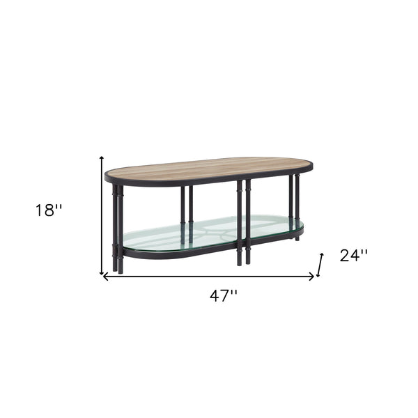 Homeroots 47" Natural Metal Oval Coffee Table With Shelf   490571