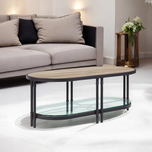 Homeroots 47" Natural Metal Oval Coffee Table With Shelf   490571