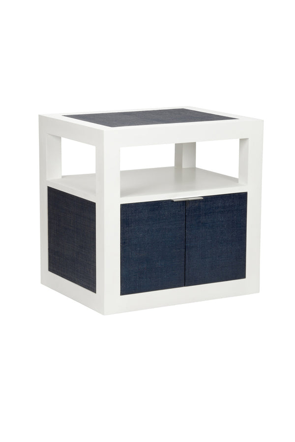 Wildwood La Costa Navy Side Table With Deep Navy Grasscloth Finish, Concealed Two-Door Cabinet, Durable Contemporary Design 490574