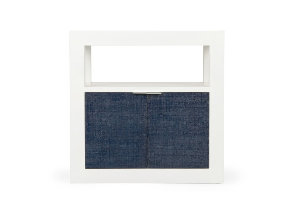 Wildwood La Costa Navy Side Table With Deep Navy Grasscloth Finish, Concealed Two-Door Cabinet, Durable Contemporary Design 490574