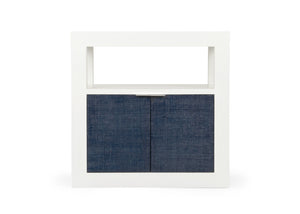 Wildwood La Costa Navy Side Table With Deep Navy Grasscloth Finish, Concealed Two-Door Cabinet, Durable Contemporary Design 490574