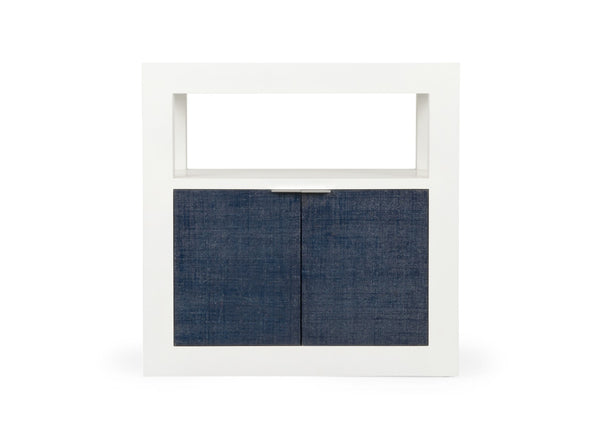 Wildwood La Costa Navy Side Table With Deep Navy Grasscloth Finish, Concealed Two-Door Cabinet, Durable Contemporary Design 490574