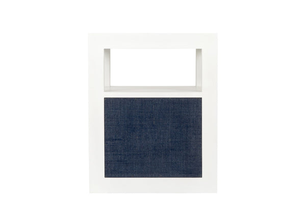 Wildwood La Costa Navy Side Table With Deep Navy Grasscloth Finish, Concealed Two-Door Cabinet, Durable Contemporary Design 490574