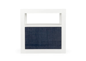 Wildwood La Costa Navy Side Table With Deep Navy Grasscloth Finish, Concealed Two-Door Cabinet, Durable Contemporary Design 490574