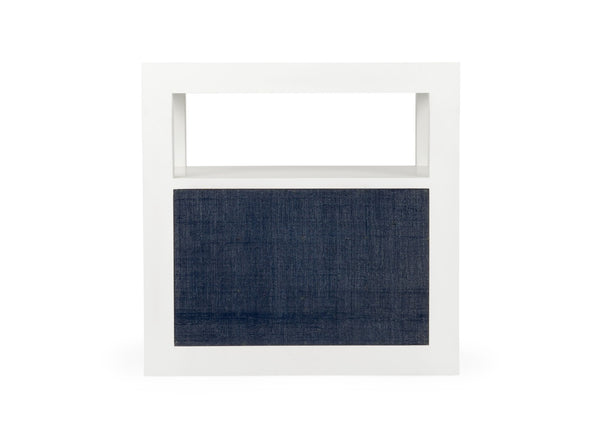 Wildwood La Costa Navy Side Table With Deep Navy Grasscloth Finish, Concealed Two-Door Cabinet, Durable Contemporary Design 490574