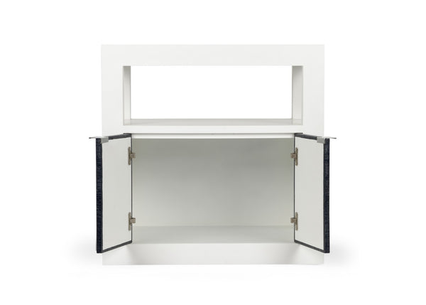 Wildwood La Costa Navy Side Table With Deep Navy Grasscloth Finish, Concealed Two-Door Cabinet, Durable Contemporary Design 490574