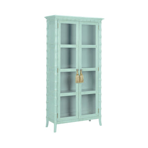 Wildwood Cape Coastal Linen Cabinet With Whitewashed Bamboo Finish, Glass Doors, Shelves & Gold Tassel Pulls 490576