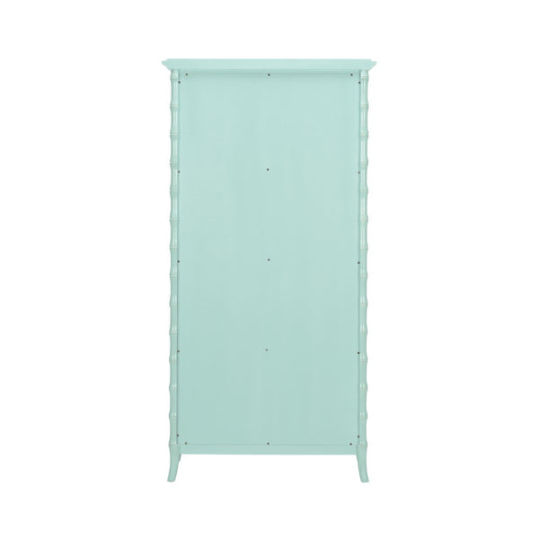 Wildwood Cape Coastal Linen Cabinet With Whitewashed Bamboo Finish, Glass Doors, Shelves & Gold Tassel Pulls 490576