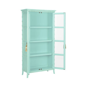 Wildwood Cape Coastal Linen Cabinet With Whitewashed Bamboo Finish, Glass Doors, Shelves & Gold Tassel Pulls 490576