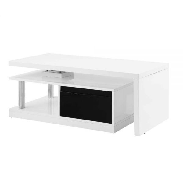 Homeroots 63" White Black And Silver Coffee Table With Two Drawers And Shelf   490576