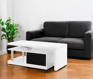 Homeroots 63" White Black And Silver Coffee Table With Two Drawers And Shelf   490576