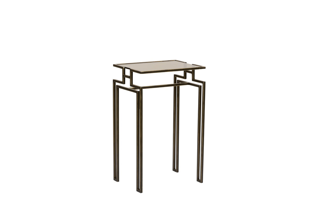 Wildwood Chelsea Industrial 29" Side Table - Bronzed Iron Frame With Smoked Tempered Glass, Compact Accent 490577