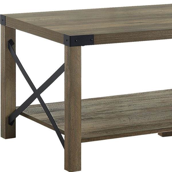 Homeroots 47" Oak Coffee Table With Shelf   490577