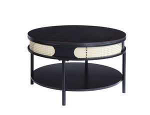 Homeroots 32" Black Wood And Metal Round Coffee Table With Shelf   490579