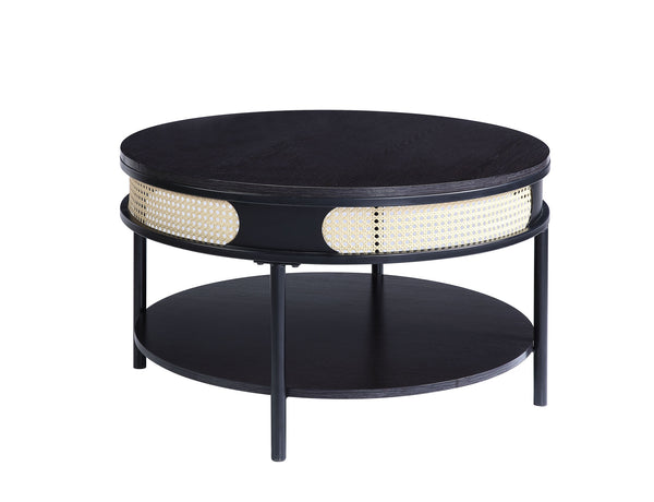 Homeroots 32" Black Wood And Metal Round Coffee Table With Shelf   490579