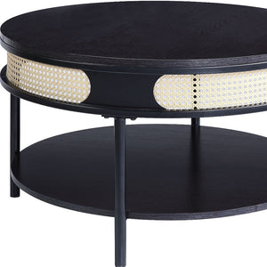 Homeroots 32" Black Wood And Metal Round Coffee Table With Shelf   490579