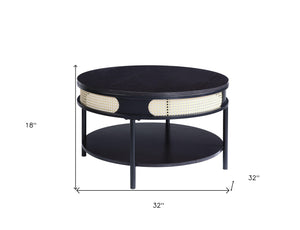 Homeroots 32" Black Wood And Metal Round Coffee Table With Shelf   490579