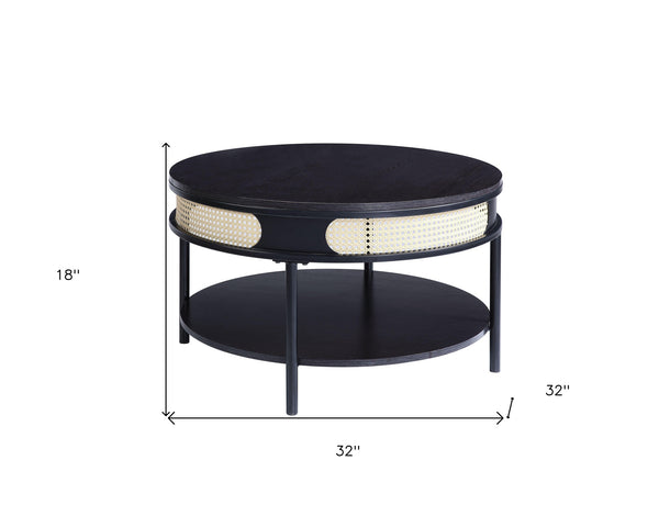Homeroots 32" Black Wood And Metal Round Coffee Table With Shelf   490579