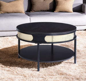 Homeroots 32" Black Wood And Metal Round Coffee Table With Shelf   490579