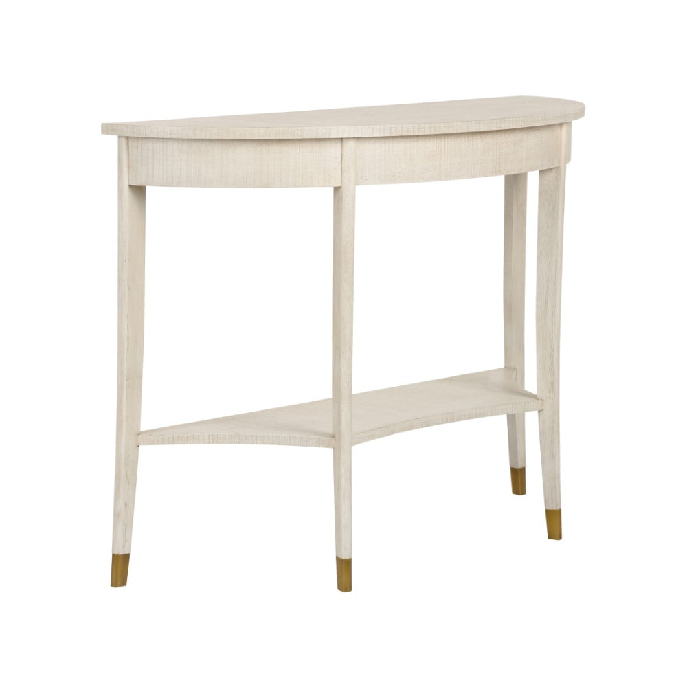 Wildwood Oaklee Cerused Oak Demilune Console Table For Narrow Entryways With Antique Brass Caps, 44" Wide 490581