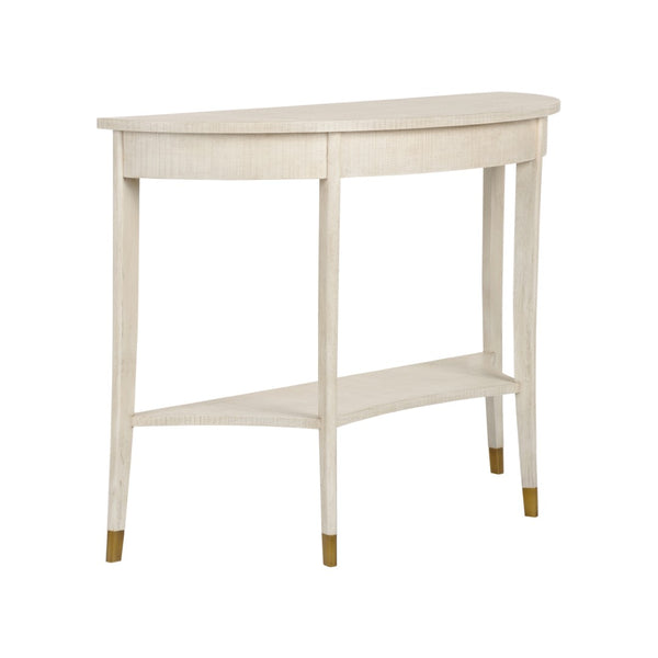 Wildwood Oaklee Cerused Oak Demilune Console Table For Narrow Entryways With Antique Brass Caps, 44" Wide 490581