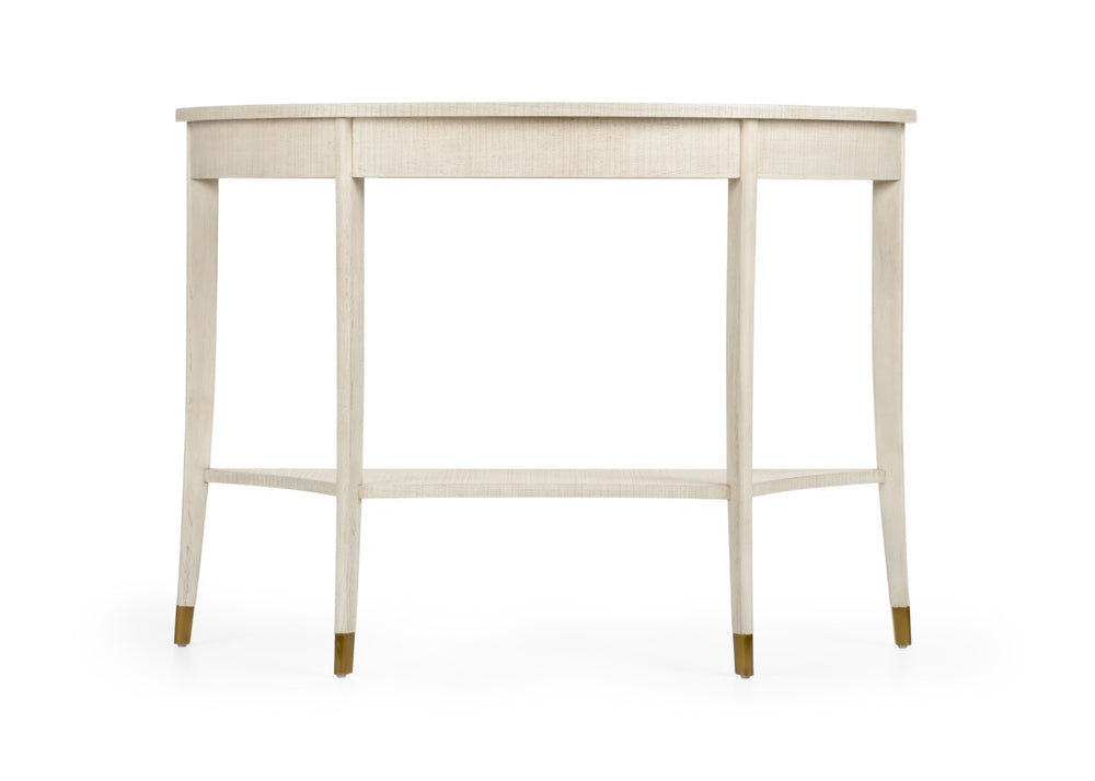 Wildwood Oaklee Cerused Oak Demilune Console Table For Narrow Entryways With Antique Brass Caps, 44" Wide 490581