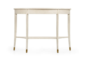 Wildwood Oaklee Cerused Oak Demilune Console Table For Narrow Entryways With Antique Brass Caps, 44" Wide 490581