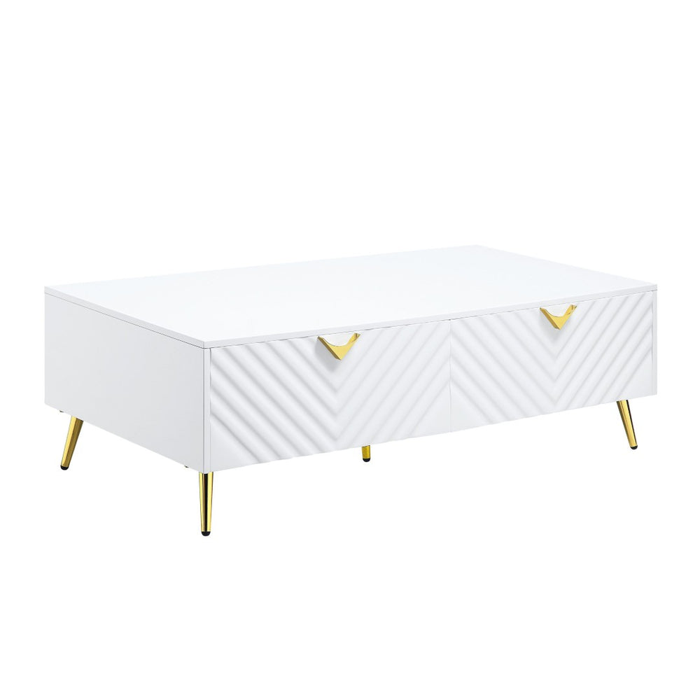 HomeRoots 53" White Wood and Metal Coffee Table - Modern Design with 4 Spacious Drawers for Stylish Storage 490582