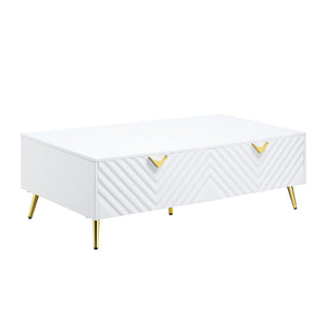 HomeRoots 53" White Wood and Metal Coffee Table - Modern Design with 4 Spacious Drawers for Stylish Storage 490582
