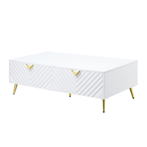 HomeRoots 53" White Wood and Metal Coffee Table - Modern Design with 4 Spacious Drawers for Stylish Storage 490582