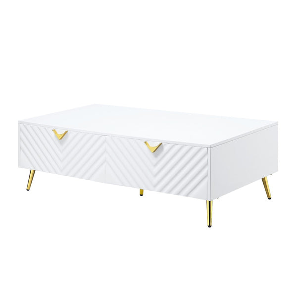 HomeRoots 53" White Wood and Metal Coffee Table - Modern Design with 4 Spacious Drawers for Stylish Storage 490582