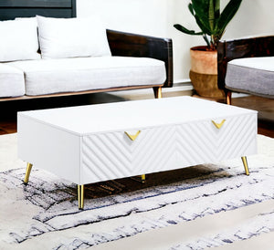 HomeRoots 53" White Wood and Metal Coffee Table - Modern Design with 4 Spacious Drawers for Stylish Storage 490582